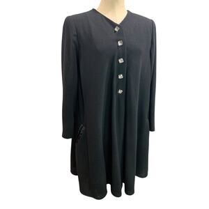 Size 14 Stanley Platos 1980s Wool Black Long Pullover Shift Dress Pockets